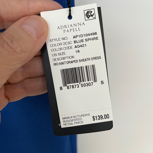 New Adrianna Papell Rio Draped Sheath Dress in Blue Sapphire Size 18 - Picture 11 of 15